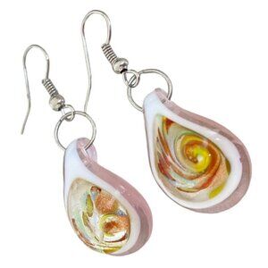 Pink Art Glass handmade with Swirl design Hook drop earrings aRTIST MADE